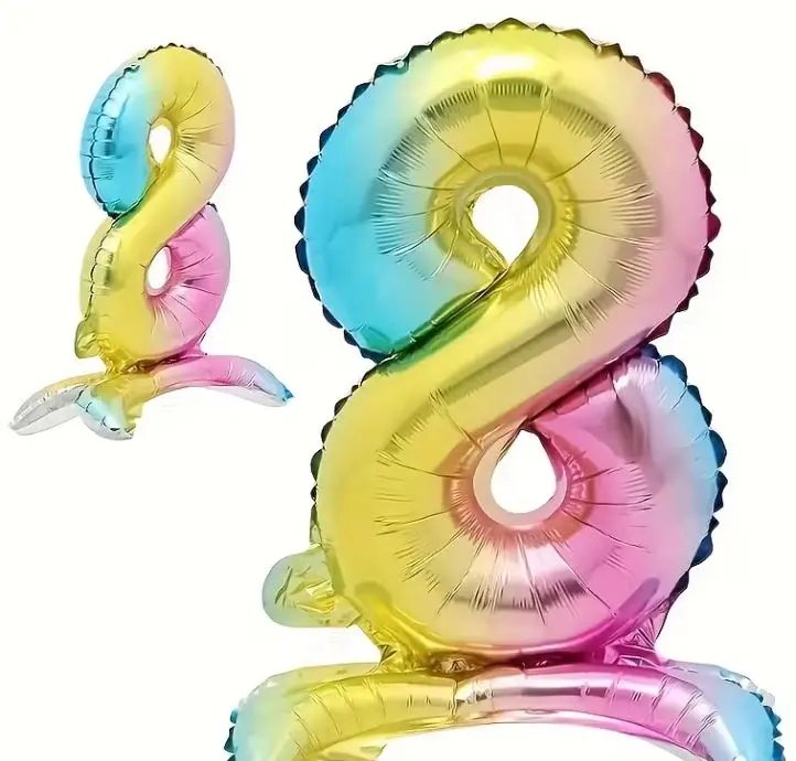 Zahlenballon 8 - Ballon mit Fuss in Regenbogenfarben - Folienballon ~60cm