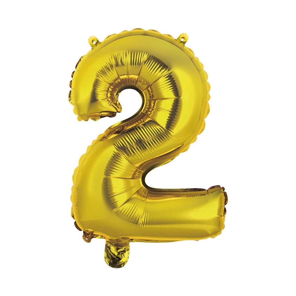 Zahlenballon Zahl 2 - Ballon XS in Gold - Folienballon 40cm