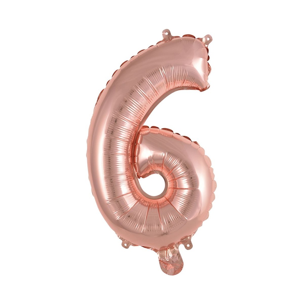 Zahlenballon Zahl 6 - Ballon XS in Rosegold - Folienballon 45cm