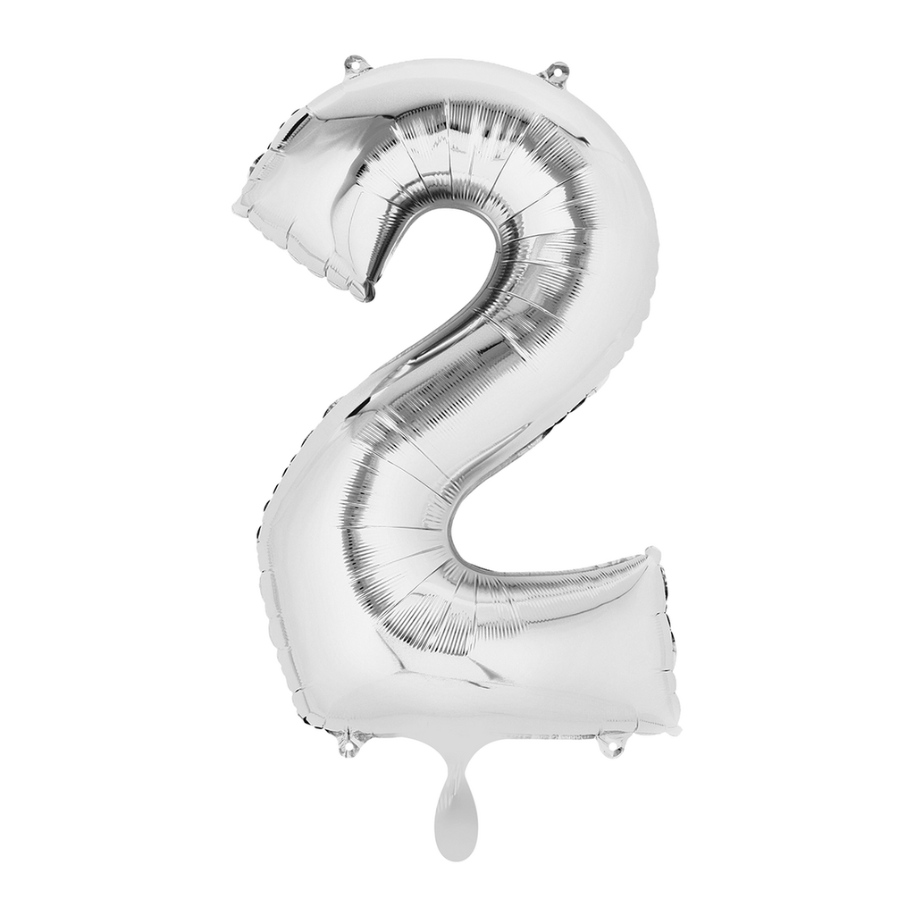 Zahlenballon 2 - Ballon XL in Silber - Folienballon 66cm