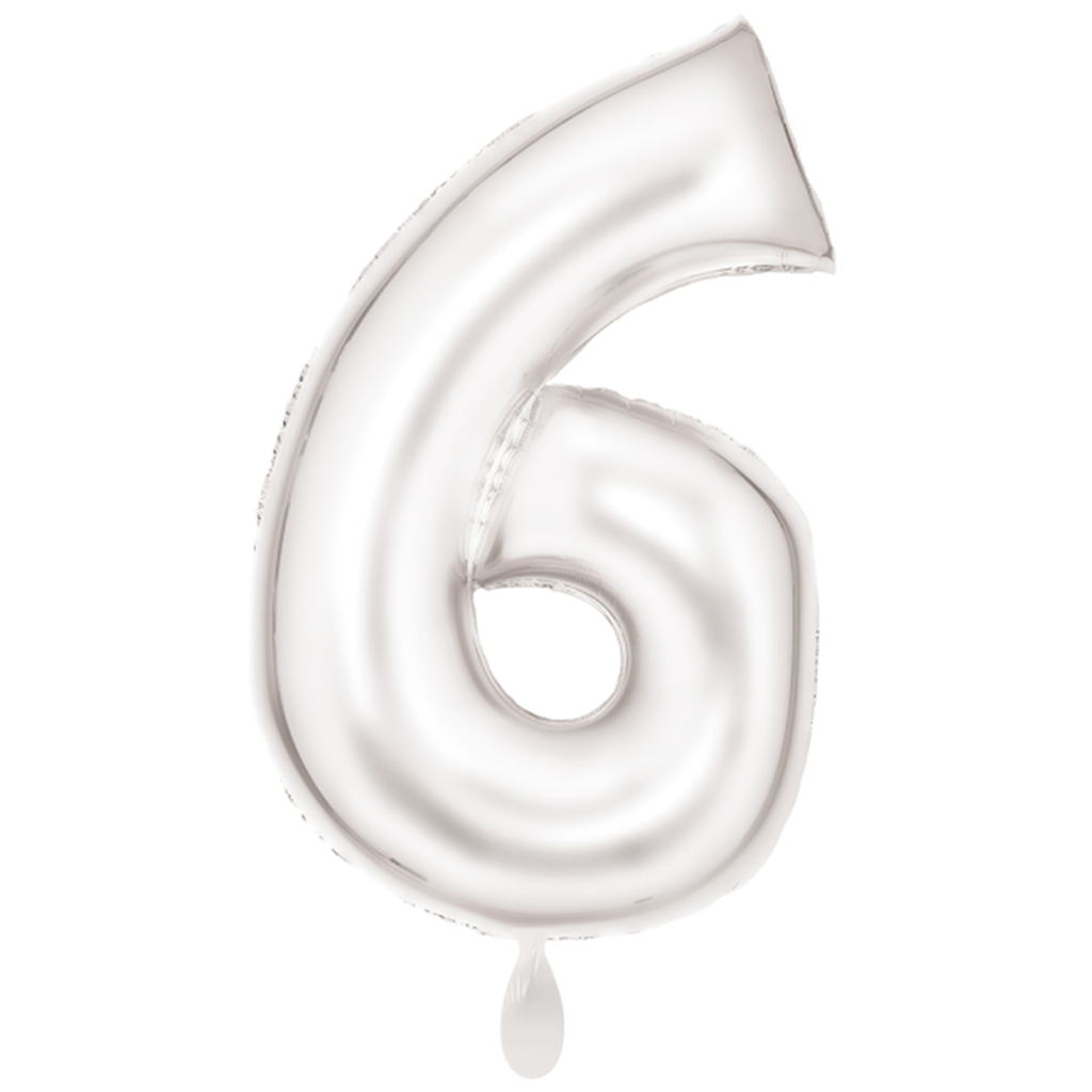 Zahlenballon 6 - Ballon XXL in Silk Lustre Weiß - Folienballon 86cm