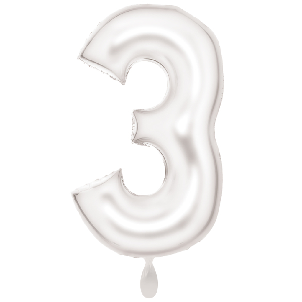 Zahlenballon 3 - Ballon XXL in Silk Lustre Weiß - Folienballon 86cm