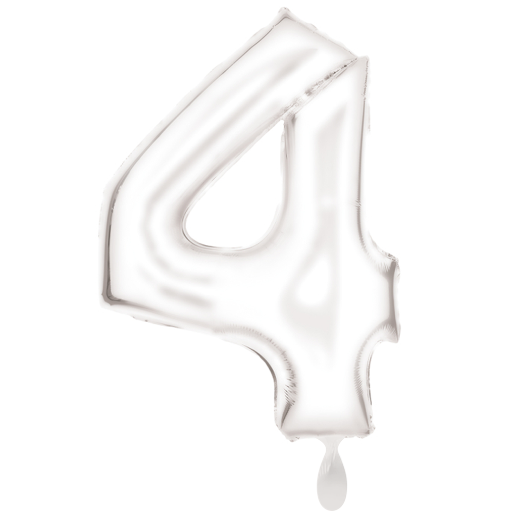 Zahlenballon 4 - Ballon XXL in Silk Lustre Weiß - Folienballon 86cm