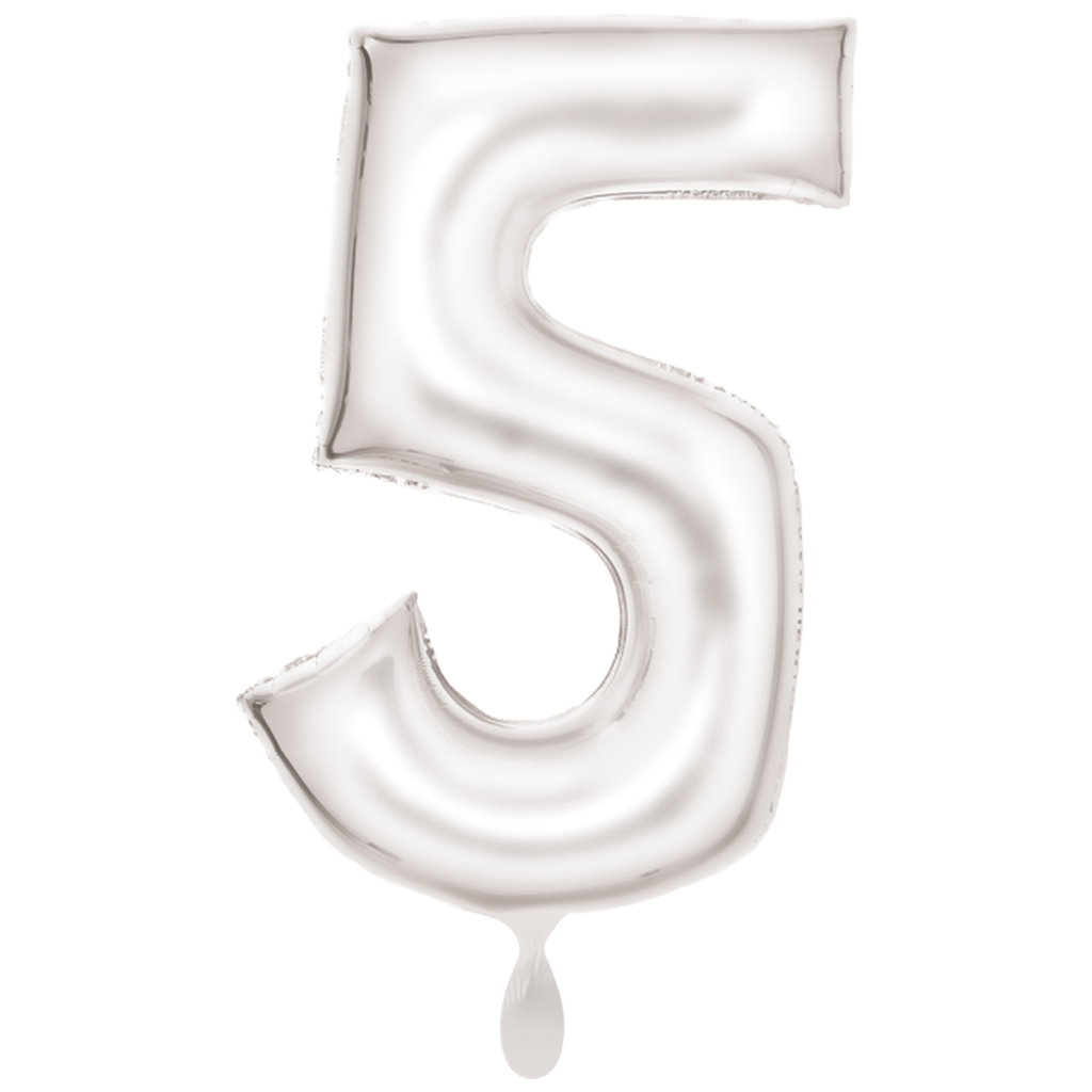 Zahlenballon 5 - Ballon XXL in Silk Lustre Weiß - Folienballon 86cm