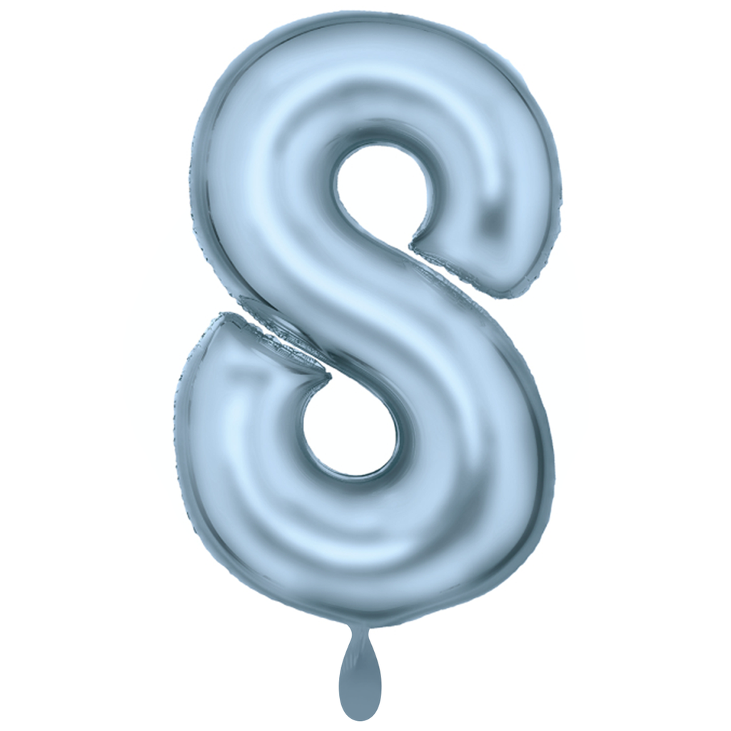 Zahlenballon 8 - Ballon XXL in Silk Lustre Pastel Blau - Folienballon 86cm