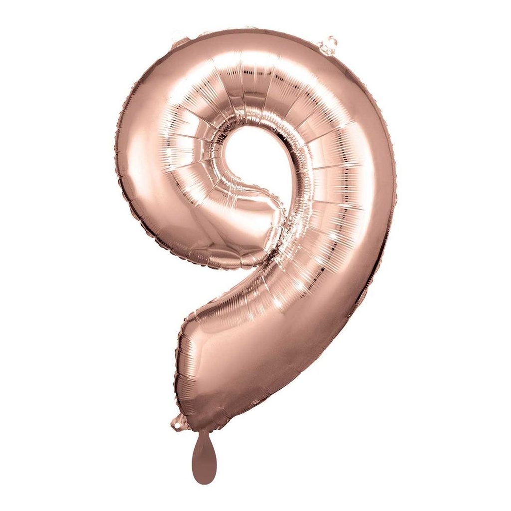 Zahlenballon 9 - Ballon XL in Rosegold - Folienballon 66cm