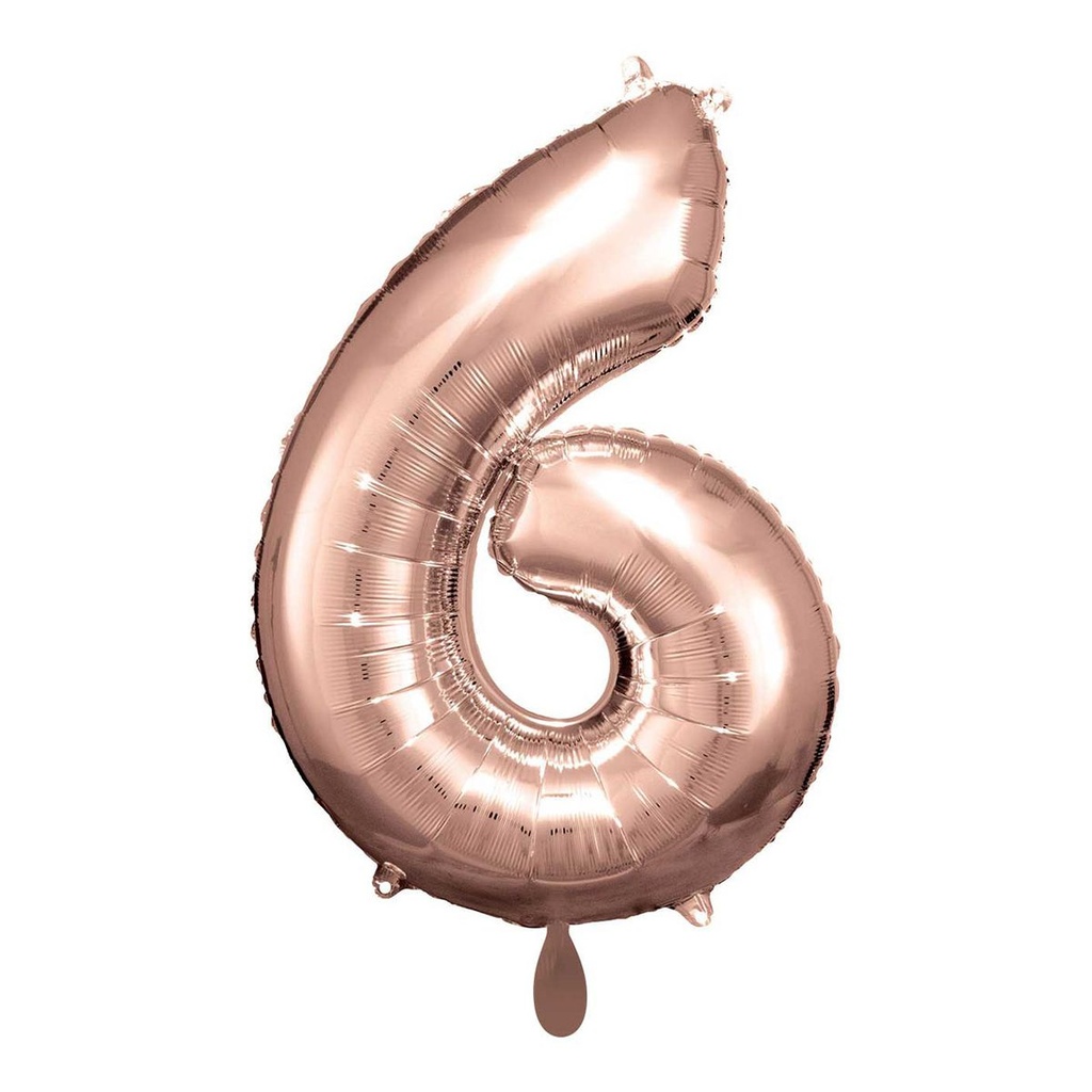 Zahlenballon 6 - Ballon XL in Rosegold - Folienballon 66cm