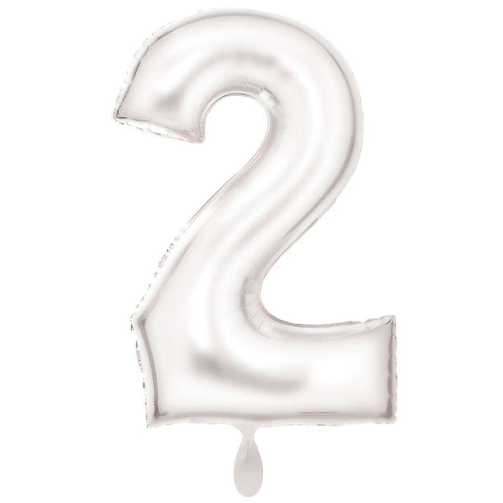Zahlenballon 2 - Ballon XXL in Silk Lustre Weiß - Folienballon 86cm