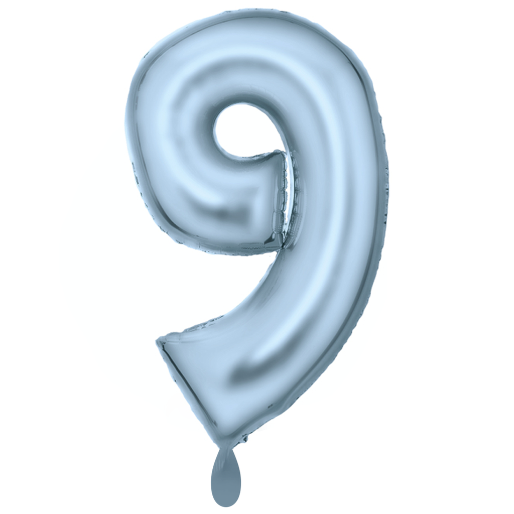 Zahlenballon 9 - Ballon XXL in Silk Lustre Pastel Blau - Folienballon 86cm