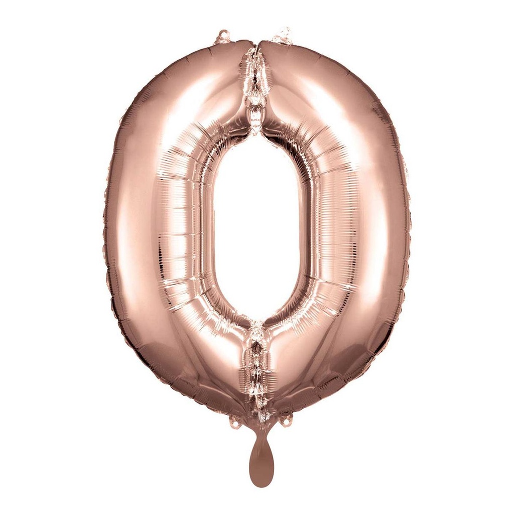 Zahlenballon 0 - Ballon XL in Rosegold - Folienballon 66cm