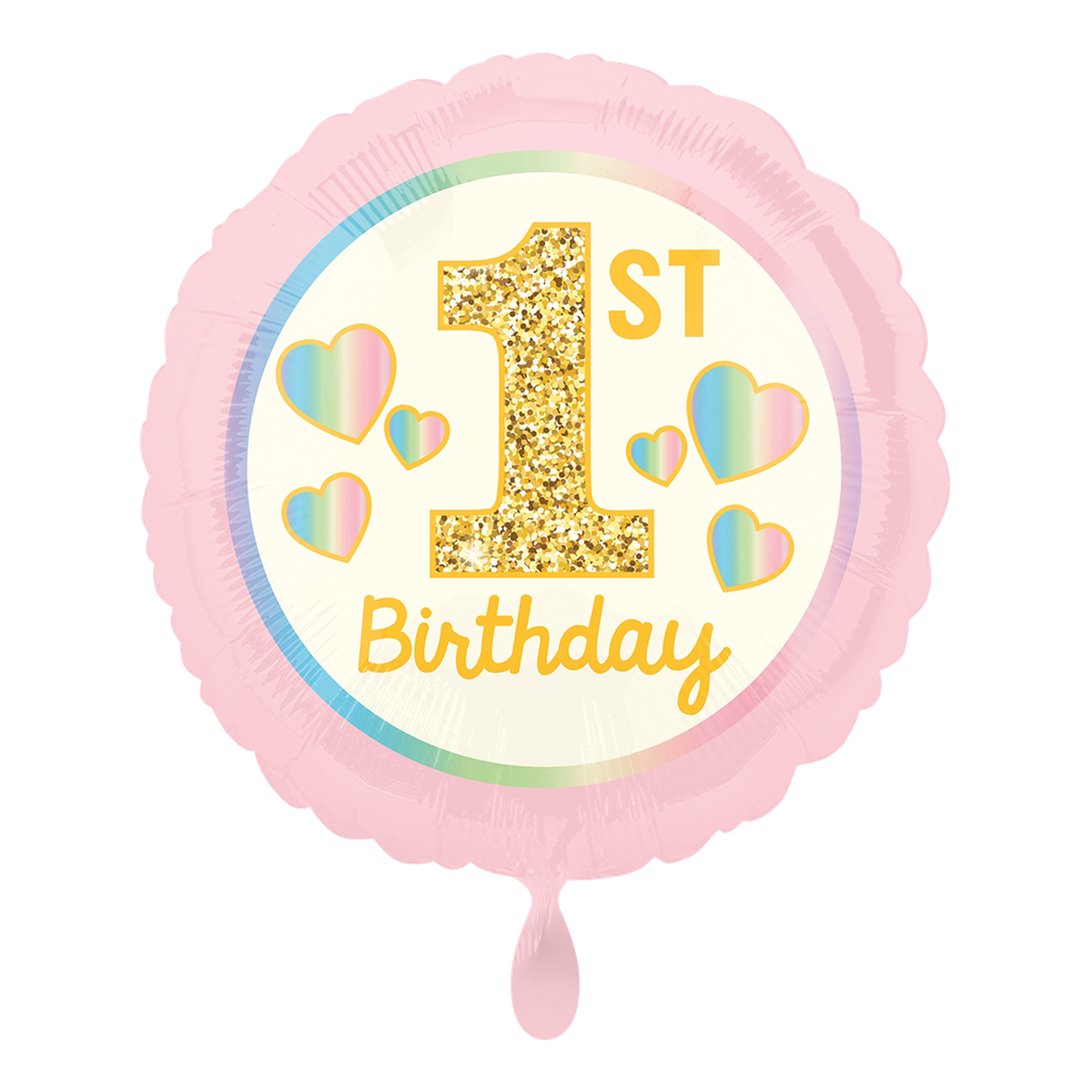 1. Geburtstag - Girl 1st Birthday Pink & Gold Ballon Folienballon Ø 43cm