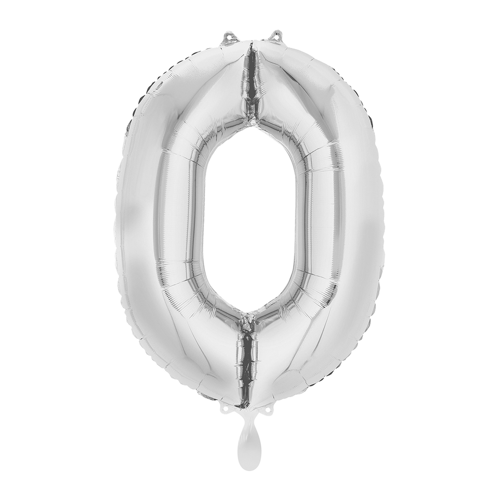 Zahlenballon 0 - Ballon XL in Silber - Folienballon 66cm