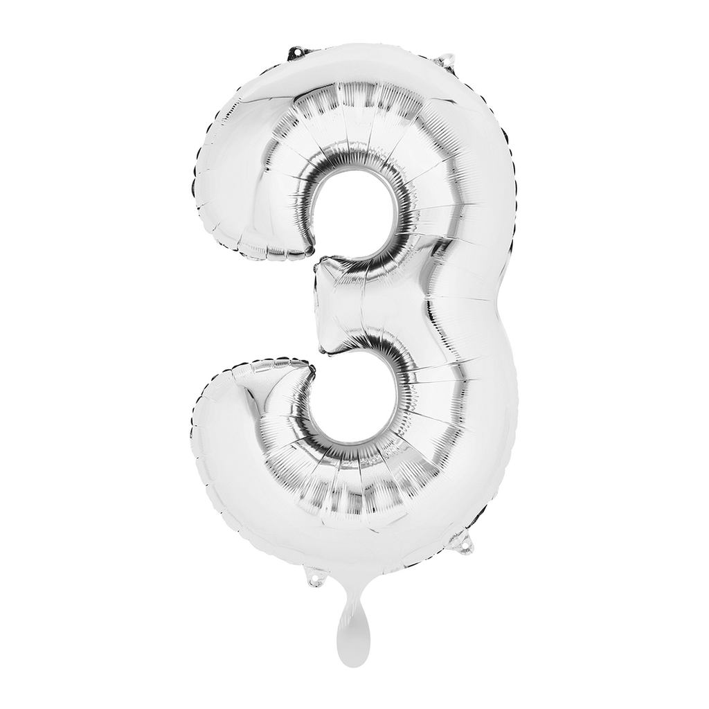 Zahlenballon 3 - Ballon XL in Silber - Folienballon 66cm