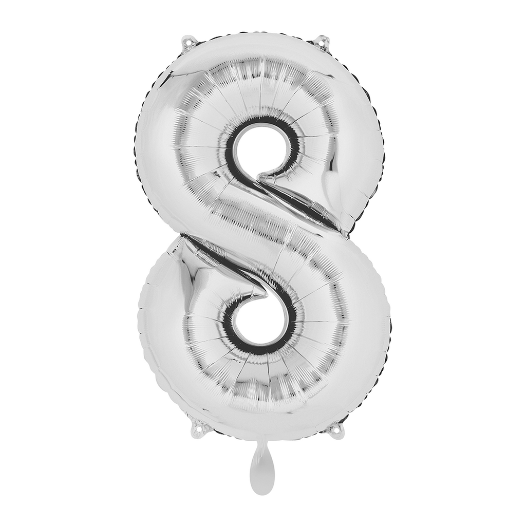Zahlenballon 8 - Ballon XL in Silber - Folienballon 66cm