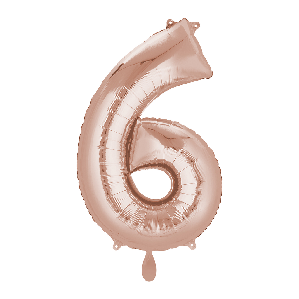 Zahlenballon 6 - Ballon XL in Rose-Gold - Folienballon 66cm