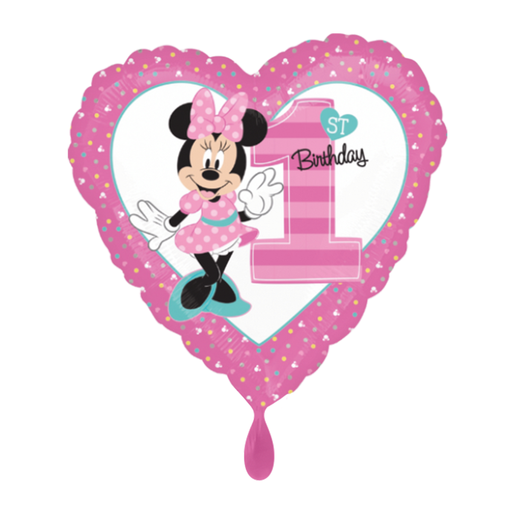 Minnie Maus 1. Geburtstag - Minnie 1st Birthday Ballon Folienballon Ø 43cm
