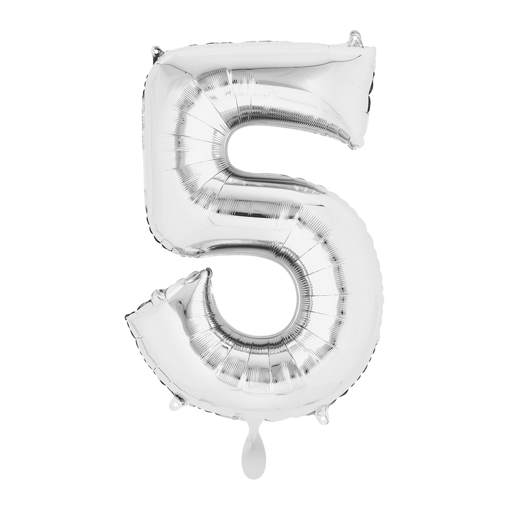 Zahlenballon 5 - Ballon XL in Silber - Folienballon 66cm