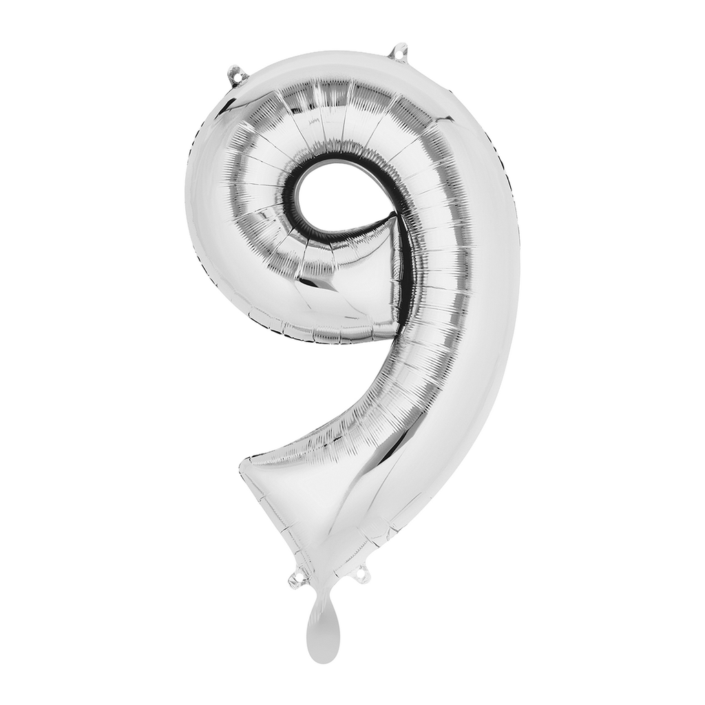 Zahlenballon 9 - Ballon XL in Silber - Folienballon 66cm