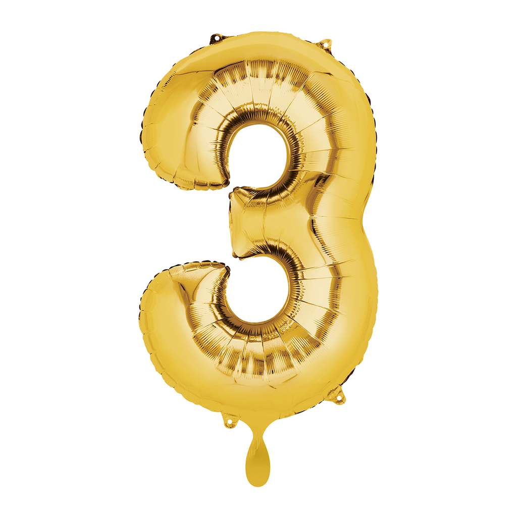 Zahlenballon 3 - Ballon XL in Gold - Folienballon 66cm