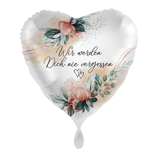 [81010-GER] Wir werden Dich nie vergessen Ballon - Never Forget Herzform Folienballon 43cm