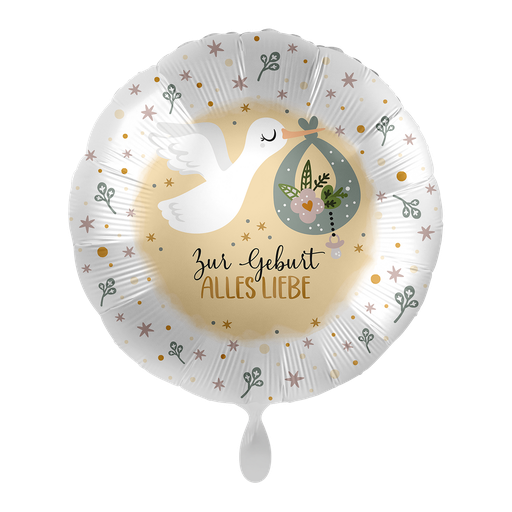 [81036-GER] Zur Geburt Alles Liebe - Stork Birth Ballon Folienballon 43cm