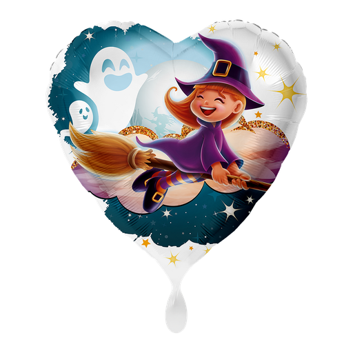 [5006K] Kleine Hexe Herzballon - Little Witch Heart Ballon Folienballon 43cm
