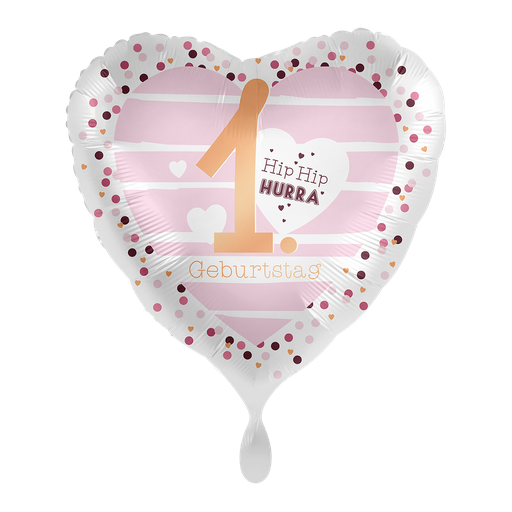 [70412K] 1. Geburtstag Herz in rosa  - Hearts Ballon Folienballon 43cm
