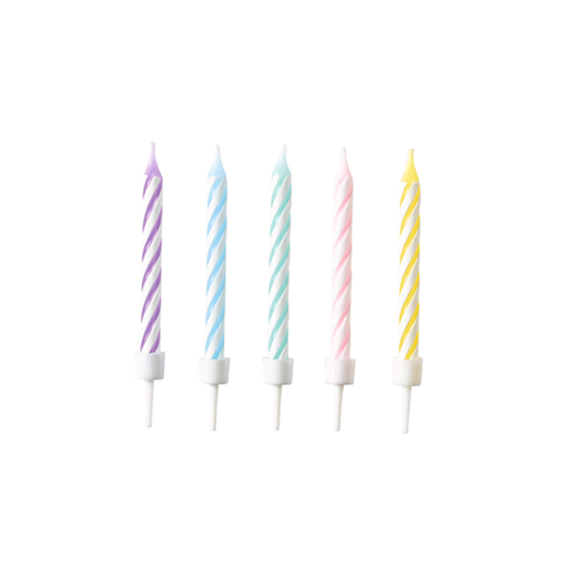 [9904360] 10 Kuchenkerzen mit Halterung - Pastel Rainbow Kerzen