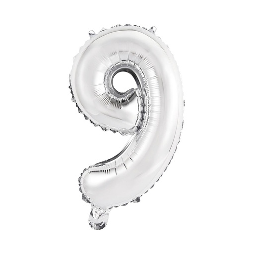 [9909677] Zahlenballon Zahl 9 - Ballon XS in Silber - Folienballon 45cm
