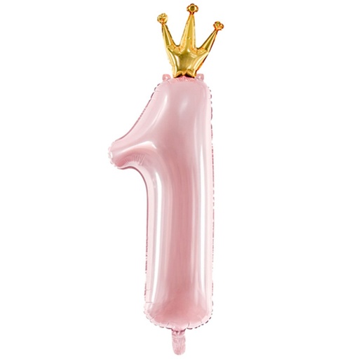 [FB87M-081J] Prinzessinnen Zahlenballon 1 mit Krone - Princess Ballon XXL in Rosa - Folienballon 30x90cm