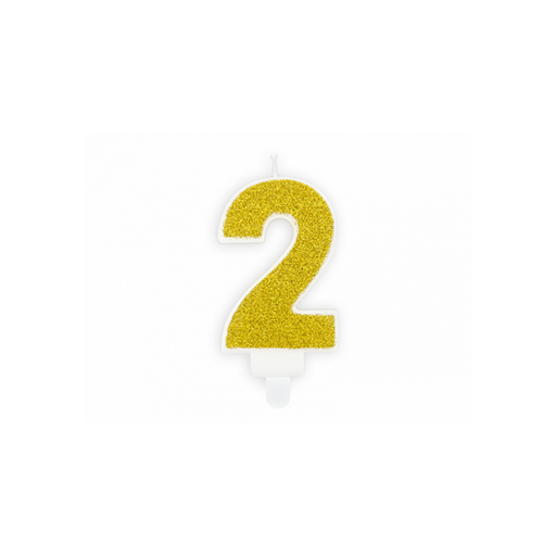 [SCU3-2-019B] Zahl 2 Zahlenkerze - Gold glitzern Happy Birthday Kerze Kuchenkerze