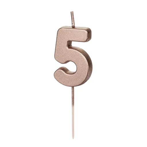 [SCU12M-5-019R] Zahl 5 Zahlenkerze - Rosegold Happy Birthday Kerze Kuchenkerze
