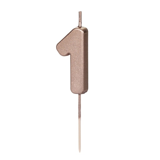 [SCU12M-1-019R] Zahl 1 Zahlenkerze - Rosegold Happy Birthday Kerze Kuchenkerze