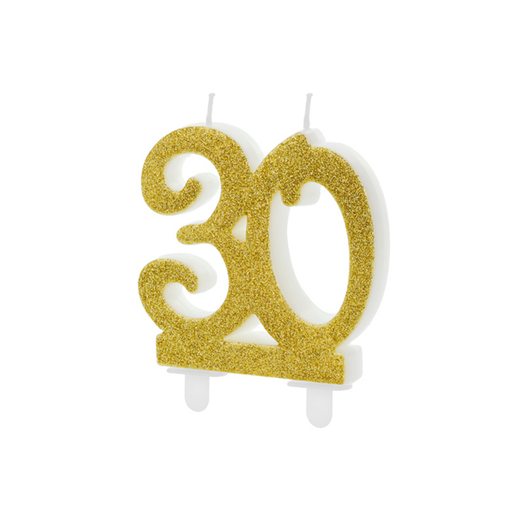 [SCU5-30-019] Zahl 30 XL Zahlenkerze - Gold Gltzer Happy Birthday Kerze Kuchenkerze