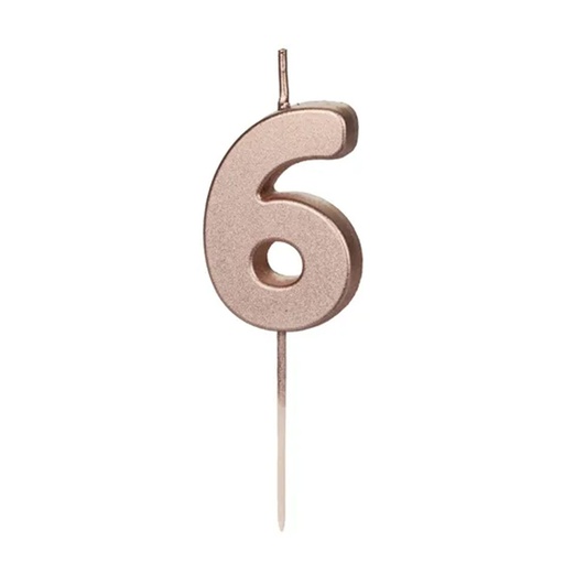 [SCU12M-6-019R] Zahl 6 Zahlenkerze - Rosegold Happy Birthday Kerze Kuchenkerze