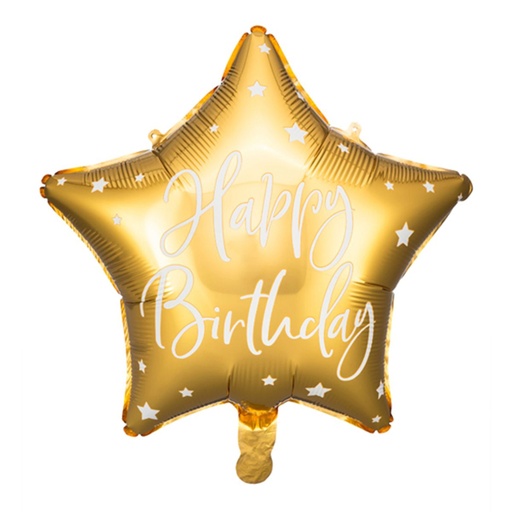 [FB93-019] Geburtstagsstern - Happy Birthday Star - Gold Ballon Folienballon Ø 40cm