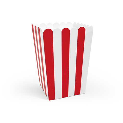 [POP12-007] 6 Popcornboxen - Classic Rot & Weiß - 7x7x12,5cm