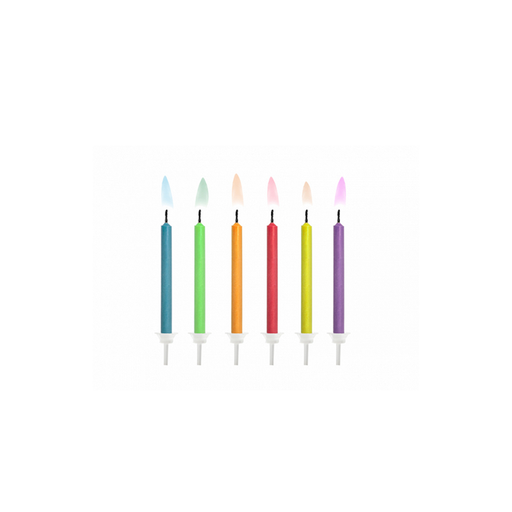 [SCK-1] 6 Kuchenkerzen mit Halterung - Bunt - Farbige Flammen Kerzen