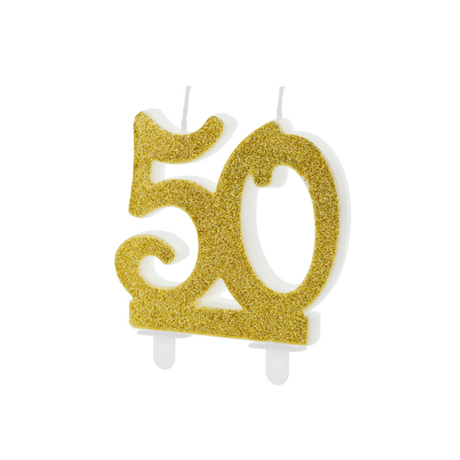 [SCU5-50-019] Zahl 50 XL Zahlenkerze - Gold Gltzer Happy Birthday Kerze Kuchenkerze