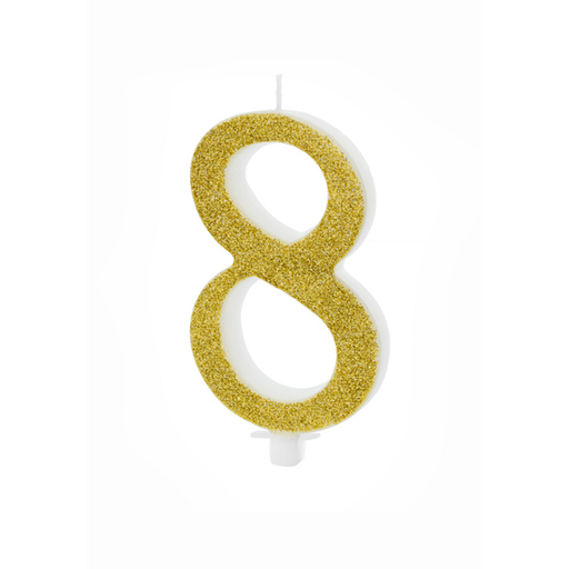 [SCU4-8-019] Zahl 8 XL Zahlenkerze - Gold Gltzer Happy Birthday Kerze Kuchenkerze