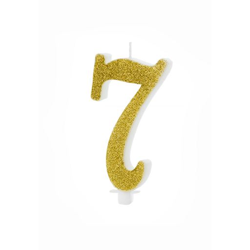 [SCU4-7-019] Zahl 7 XL Zahlenkerze - Gold Gltzer Happy Birthday Kerze Kuchenkerze