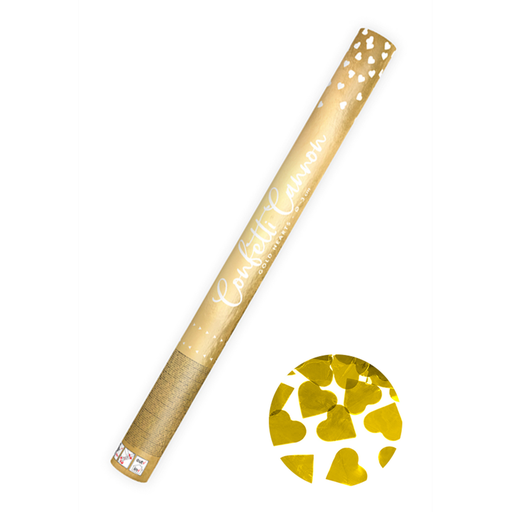 [TUKHR60-019ME] 1 XL Konfettikanone 60cm - Metallic Herzen Gold Luftschlangen 