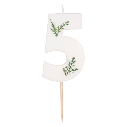 [MIX-580] Zahl 5 Zahlenkerze - Pressed Foliage Candle Kuchenkerze - Höhe ~ 6cm