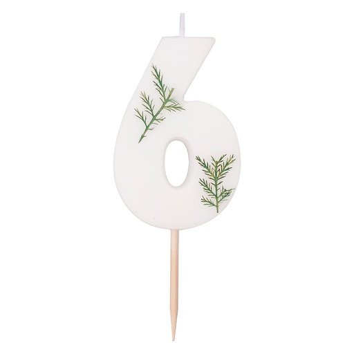 [MIX-581] Zahl 6 Zahlenkerze - Pressed Foliage Candle Kuchenkerze - Höhe ~ 6cm