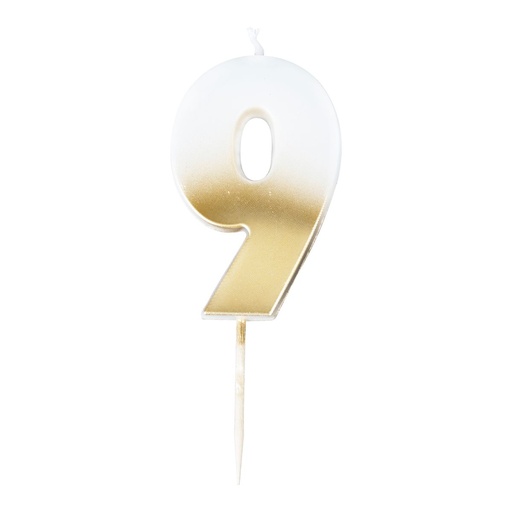 [MIX-225] Zahl 9 Zahlenkerze - Gold Ombre Number Candle Kuchenkerze - Höhe ~ 6cm