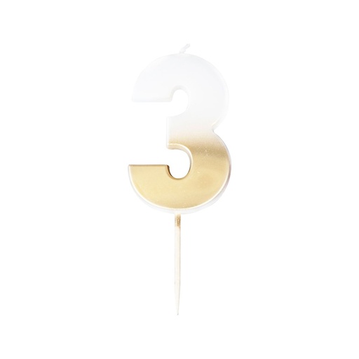 [MIX-219] Zahl 3 Zahlenkerze - Gold Ombre Number Candle Kuchenkerze - Höhe ~ 6cm