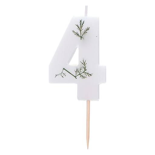 [MIX-579] Zahl 4 Zahlenkerze - Pressed Foliage Candle Kuchenkerze - Höhe ~ 6cm