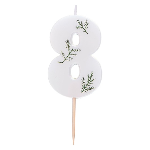 [MIX-583] Zahl 8 Zahlenkerze - Pressed Foliage Candle Kuchenkerze - Höhe ~ 6cm