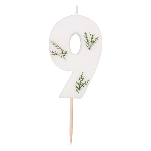[MIX-584] Zahl 9 Zahlenkerze - Pressed Foliage Candle Kuchenkerze - Höhe ~ 6cm