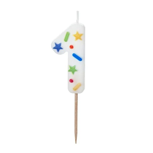 [SCU11-1] Zahl 1 Zahlenkerze - Konfetti Happy Birthday Kerze Kuchenkerze